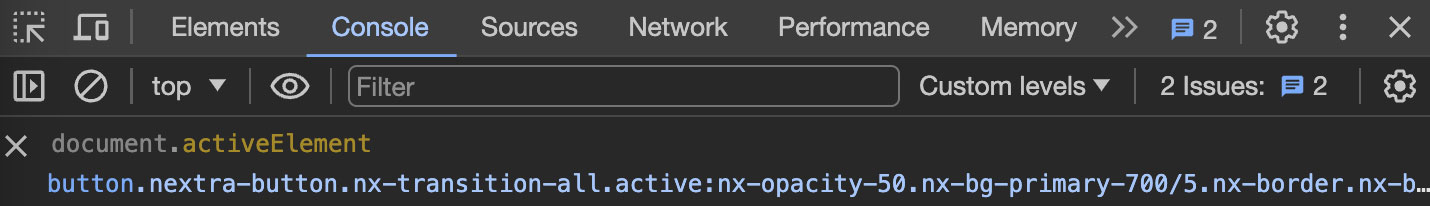 activeElement live expression in Chrome DevTools