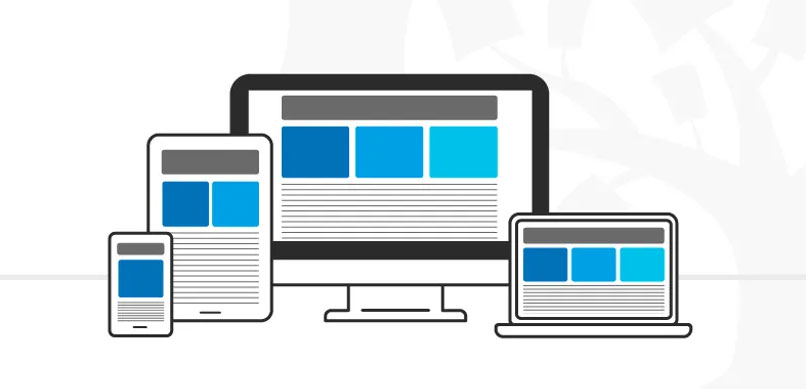 A graphic illustrating Responsive Web Design with 4 device sizes